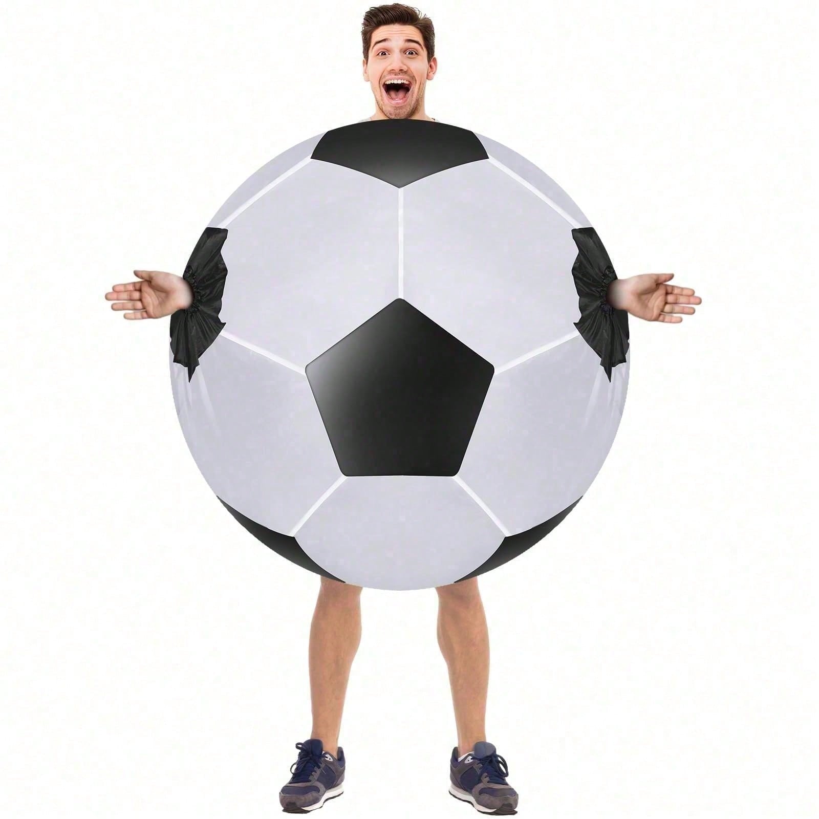 Adult Inflatable Football Costume 4.9-6.2 Ft, Funny Blow up Costumes for Men Women Sports Event Cosplay Party (Soccer Ball)