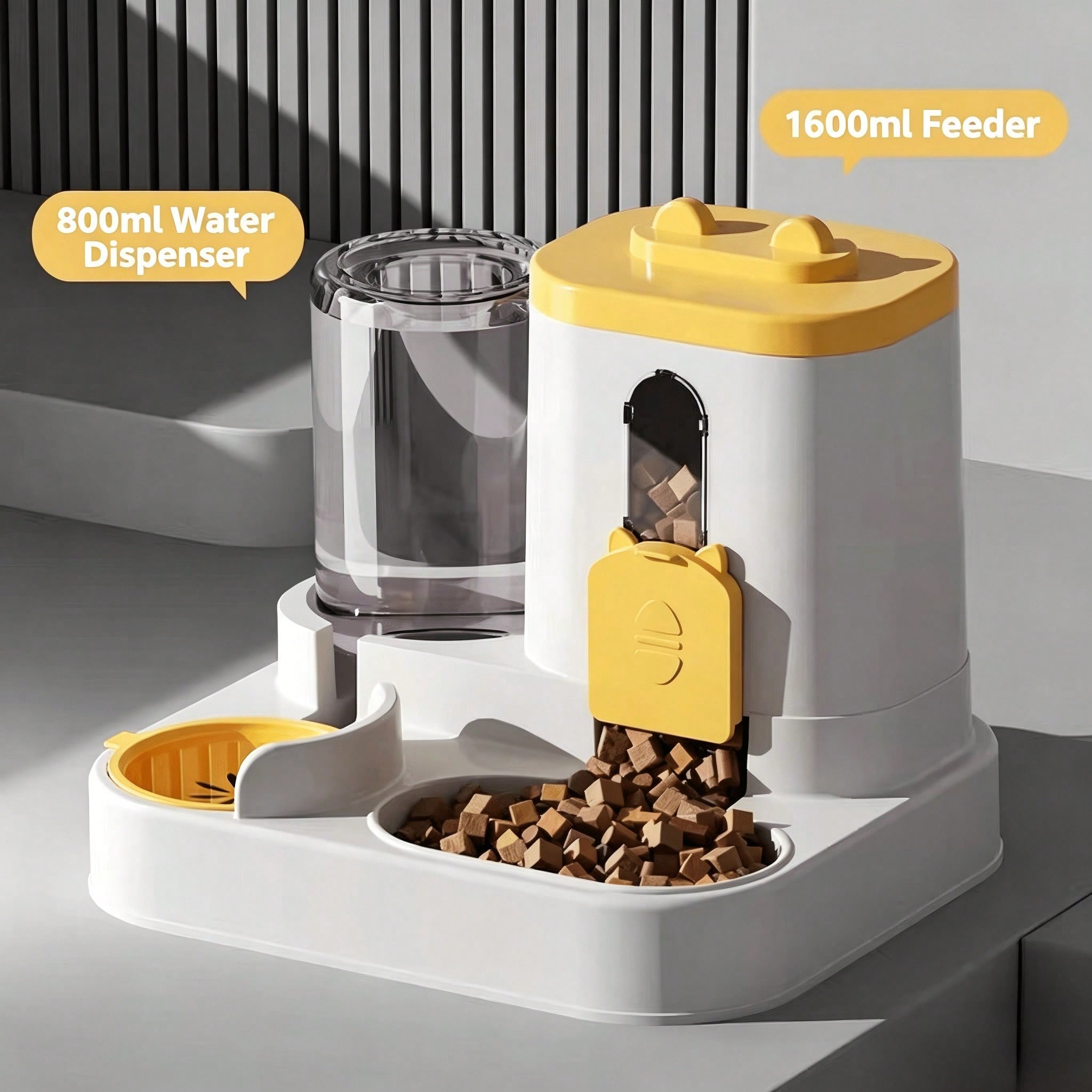 2-in-1 Design with Large Capacity Food Feeder & Water Dispenser for Pets 