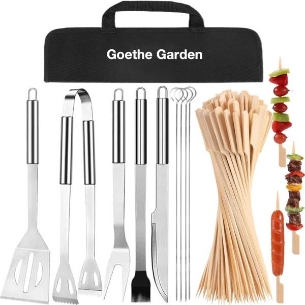 9PCS BBQ Grill Tools Set for Outdoor Cooking, Professional Stainless Steel Barbecue Accessories with Carry Case - Spatula, Tongs, Fork, Brush & More for Backyard Party