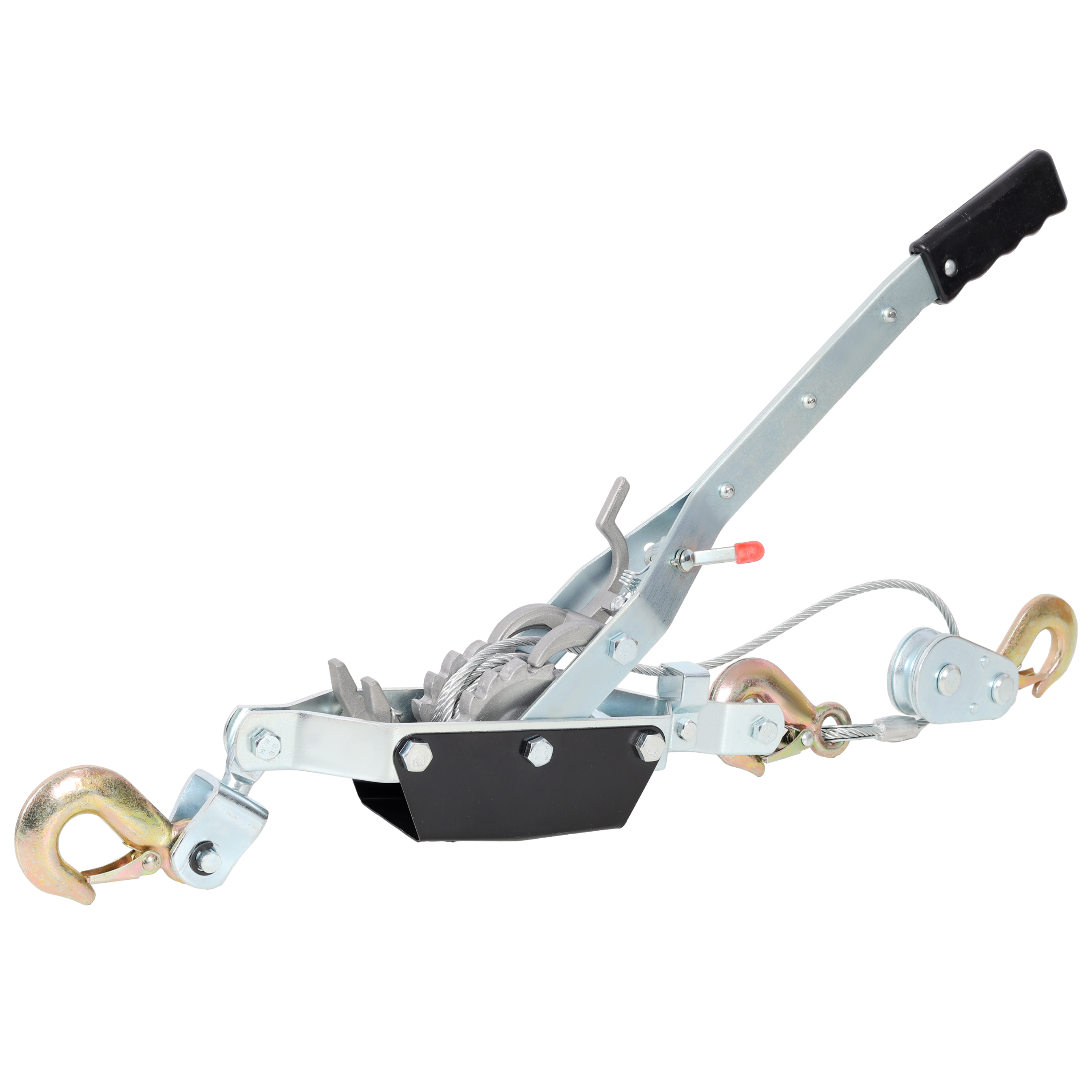 2T HAND Winch PULLER,DOUBLE GEAR,3 HOOKS, 12FT Cable,Power Cable Puller with Dual Gears Ratchet System for Easy Hand Pul, Silver