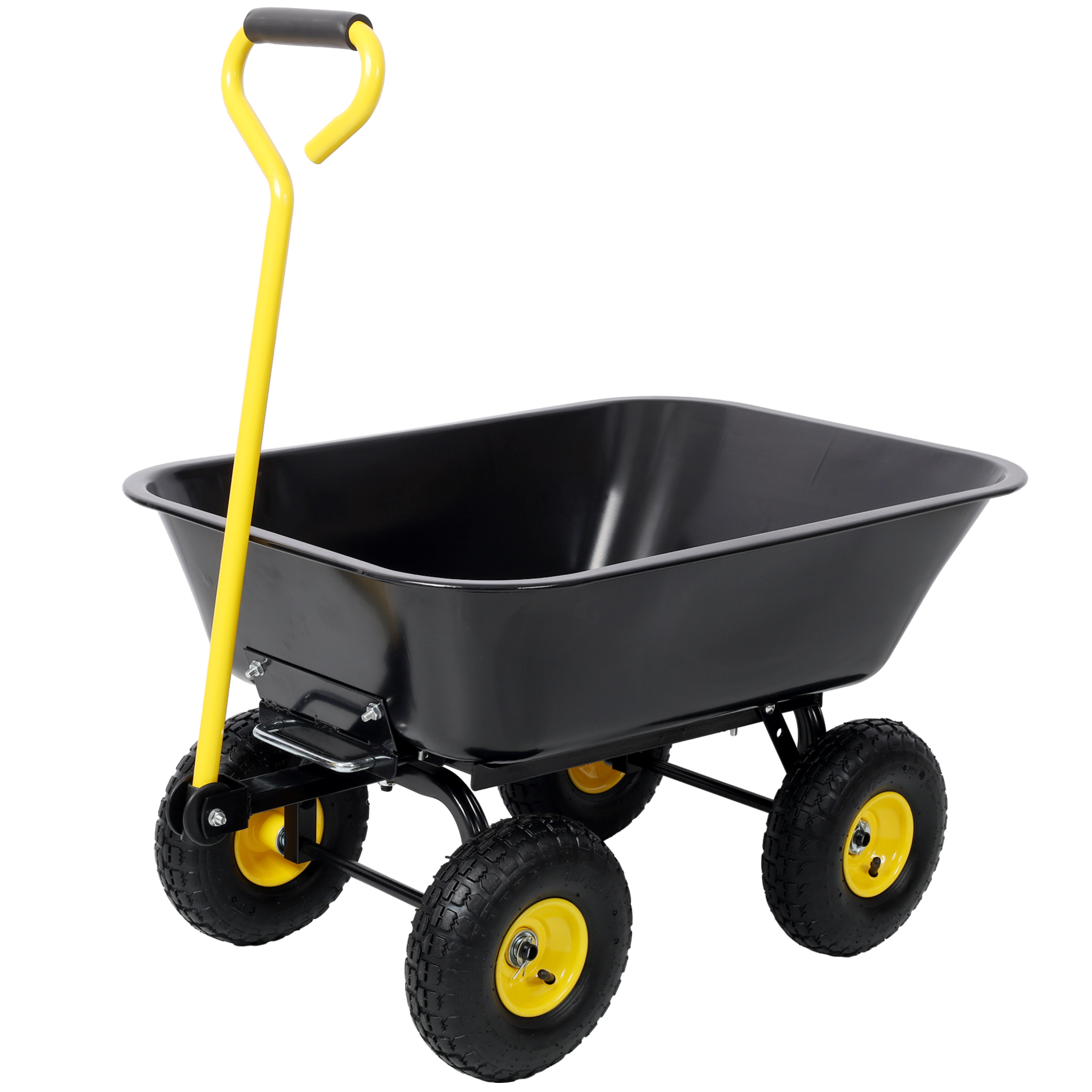 Metal Dumping Cart, 600lb Garden Cart Utility Yard Cart, Black Metal Large Bed,10 Inch Tires, for Lawn, Gardening, Const