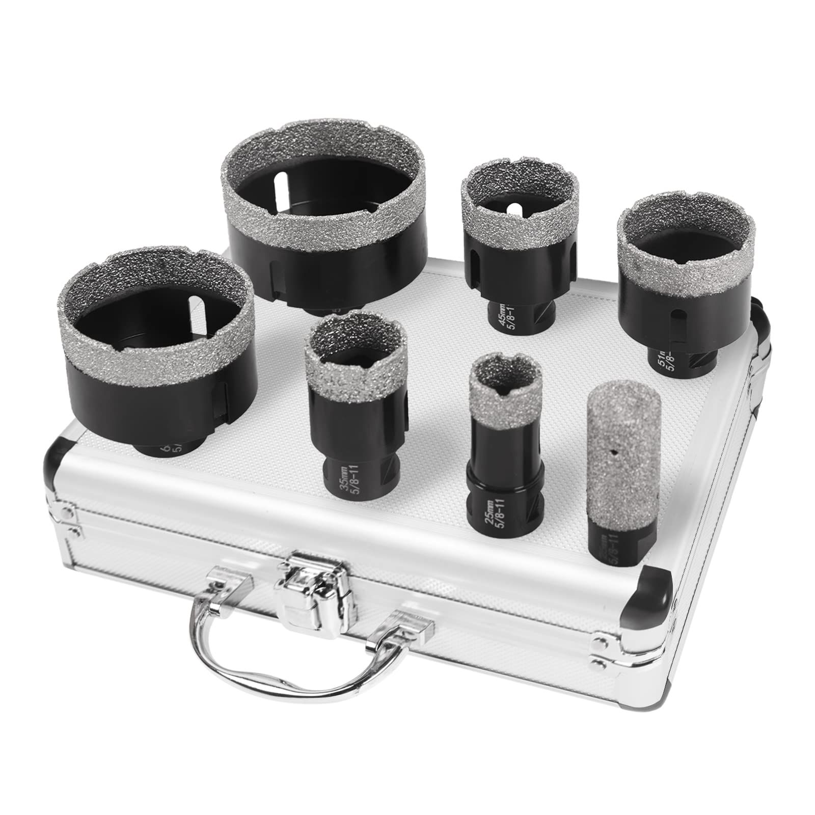 7-Piece Diamond Hole Saw Kit, Diamond Core Drill Bits Set(25-76mm Drill Bits+25mm Finger Bits) Tile Hole Saw Kit Vacuum Brazed Core Drill Bits for Glass Marble Granite Stone Porcelain Tile