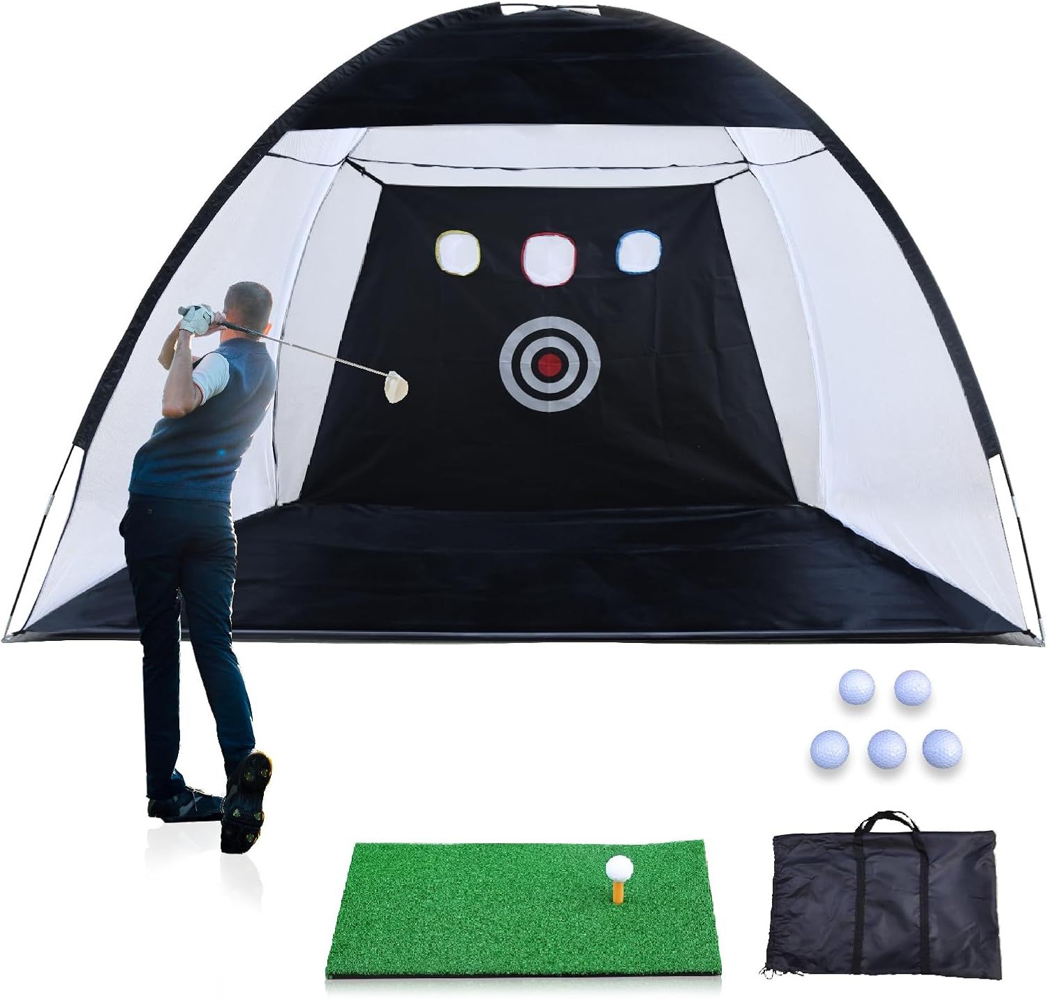 Golf Net, 10x7ft Golf Practice Net and Mat, Golf Hitting Nets Golf Driving Net with Target/Mat/Balls/Tee/Bag for Backyard Home Driving Training Swing Indoor/Outdoor