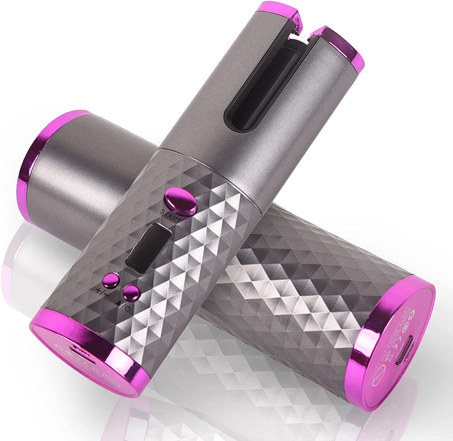 Cordless Auto Rotating Hair Curler Hair Waver Curling Iron Styling Tool Purple - Color: Purple