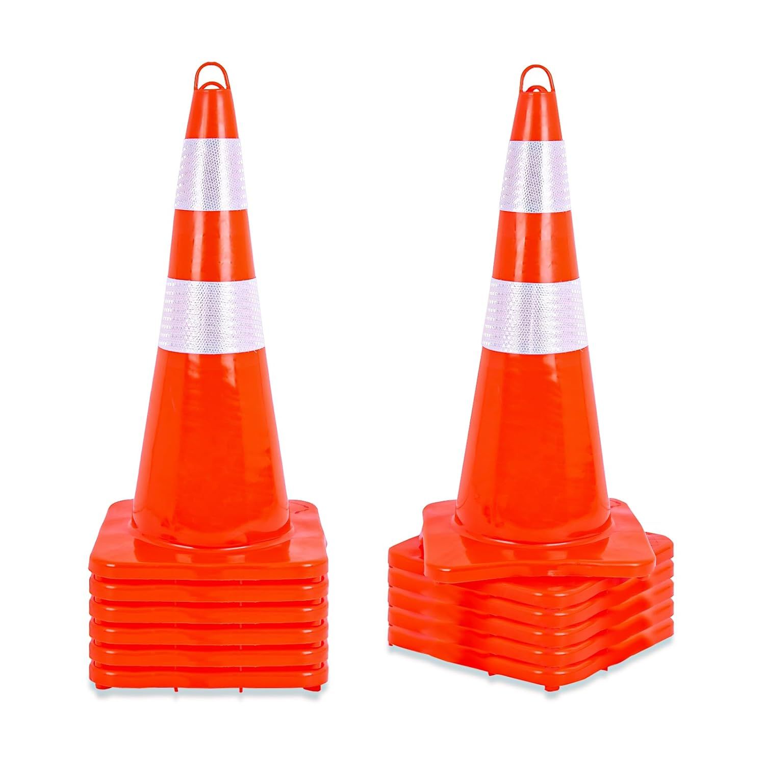 12 Pack Traffic Cones,Heavy Duty Safety Cones with Weighted Base,with Reflective Collars PVC Traffic Cones for Parking Lot, Traffic Safety,Sport and Driving Training,Construction Events - size: 28x12.8x12.8inch