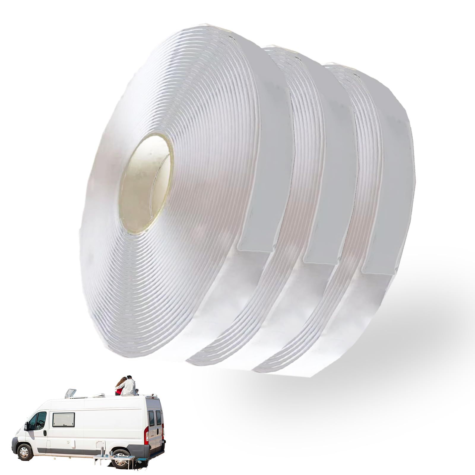 1pcs/3pcs Butyl Tape Black, 1/8-In x 3/4-In x 30-Foot , Double Sided Leak Proof Waterproof Butyl Sealant Tape, RV Plumbers Putty Rubber Seal Tape for RV Repair, Boat Sealing, and Roof Patching - QTY: 3PCS