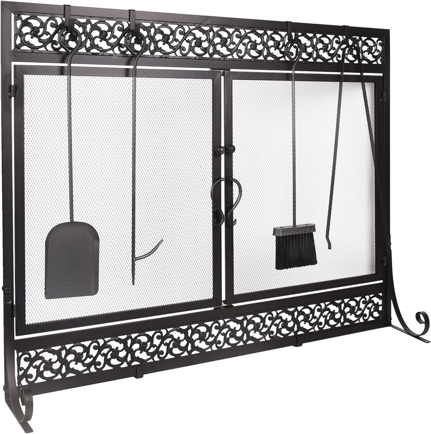 Fireplace Screen, Metal Fire Place Cover Two-Doors Large Flat Guard Screens, Baby Safe Spark Guard Protector Wood Burning Stove Decorative Accessories - type: rectangle