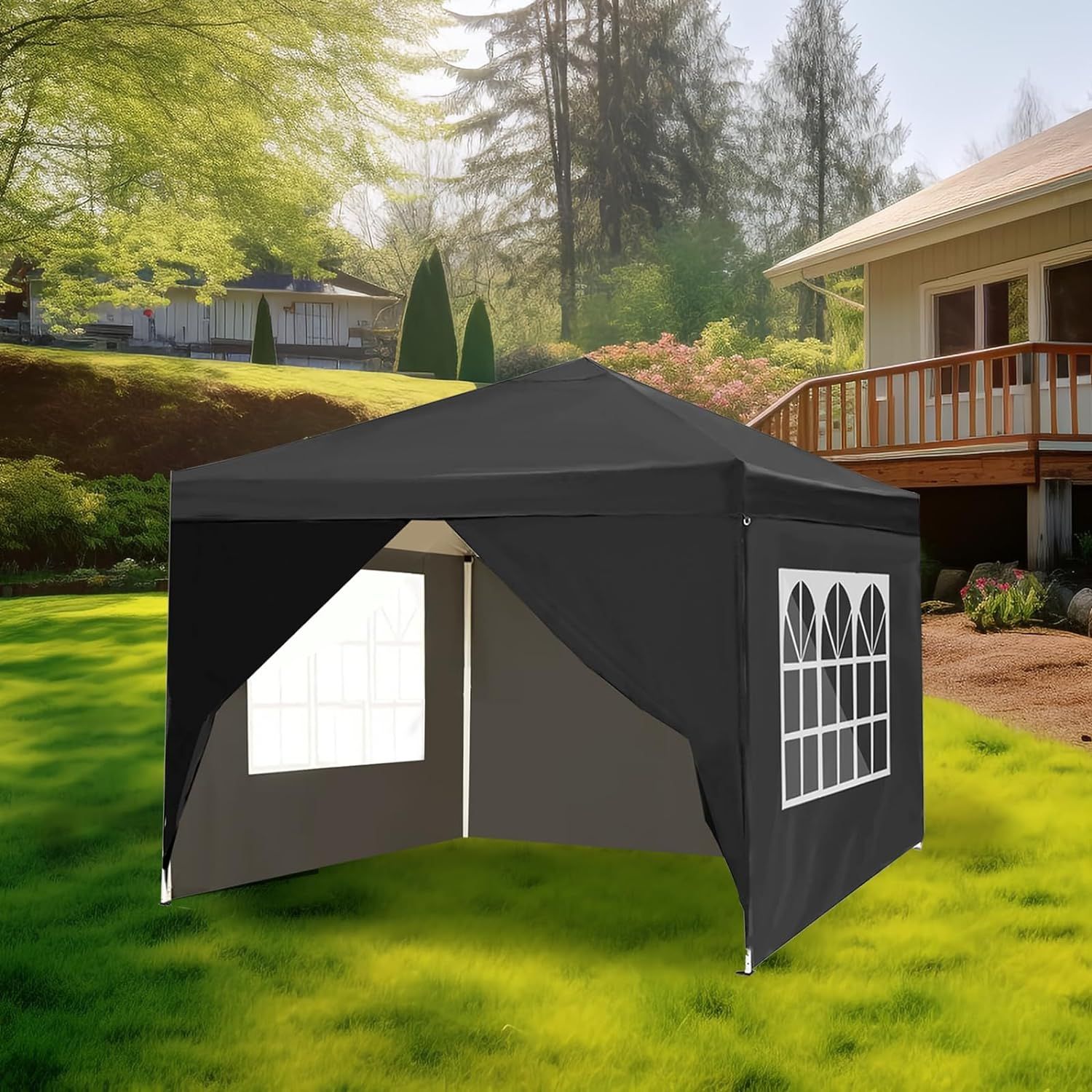 10'x10' Outdoor Party Tent, Pop-Up Party Canopy Tent Birthday Tent, Patio Camping Gazebo Shelter Pavilion Catering BBQ Event Tent with 2 Removable Sidewalls and 2 Front Curtains