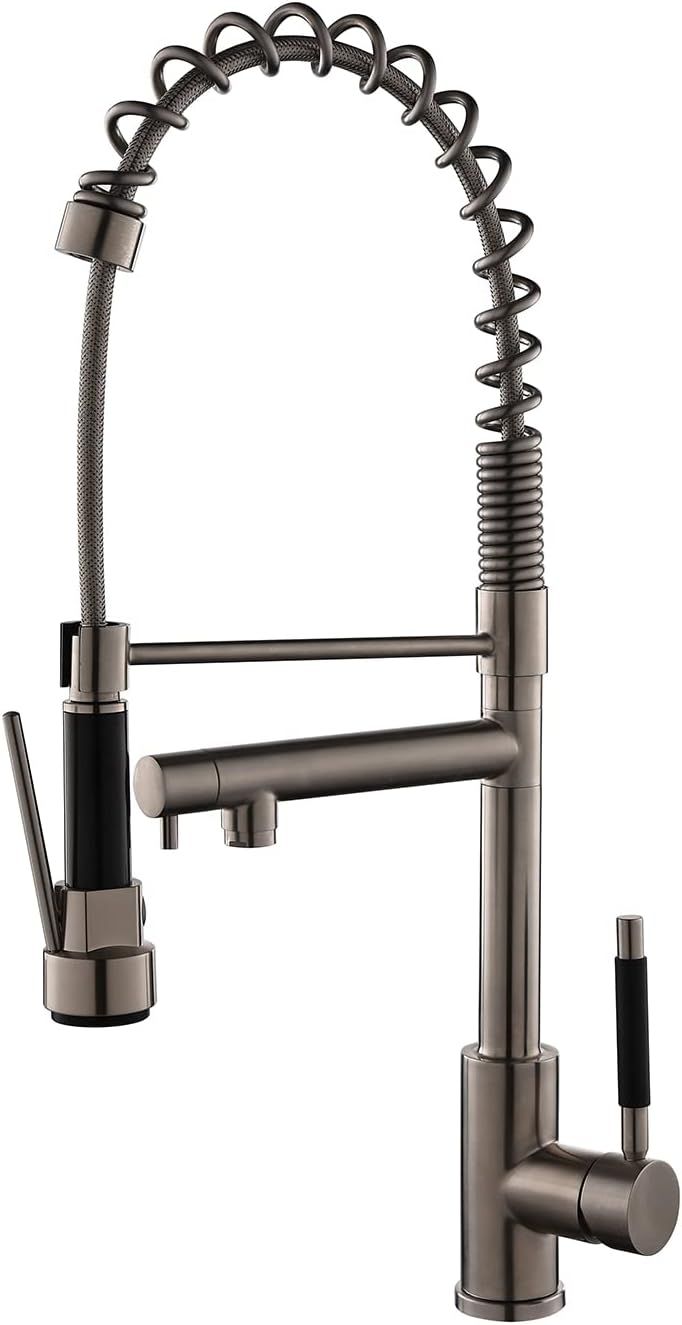 Kitchen Faucet Kit, Modern Style 2-Function Pull Down Sprayer and Pot Filler, High Arch Single Handle Kitchen Faucets with Spring Spout for Kitchen Sink Silver