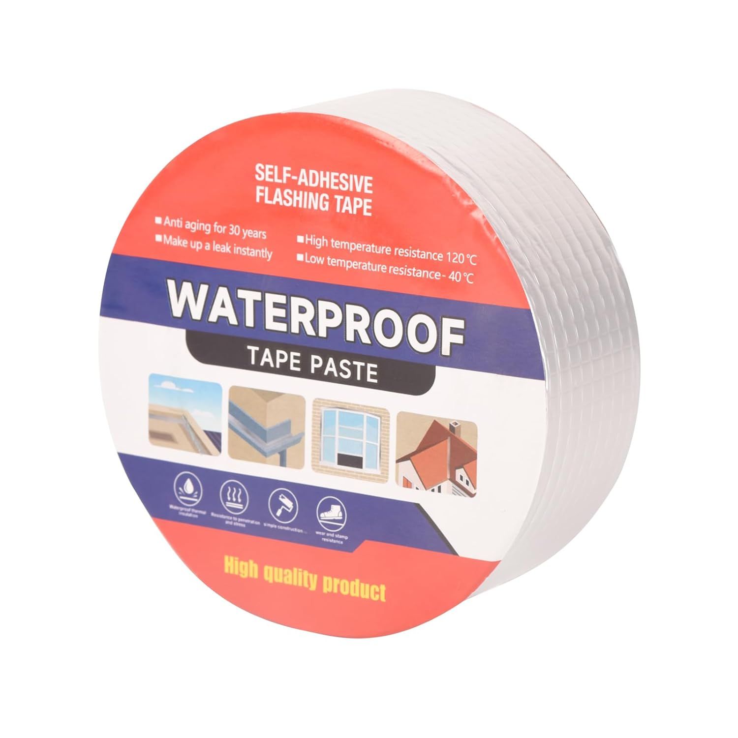 Waterproof Tape for Leaks Aluminum Butyl Tape with Adhesive for RV Repair, Glass Repairs, Air Mattress Patch, Window Caulking, Boat Sealing, Roof Patching - size: 2in x 32.8ft